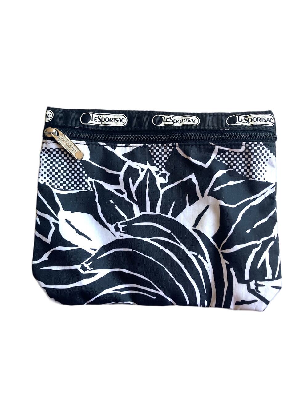 LeSportsac Makeup Bag Black White Banana Tropical Travel Cosmetics Pouch Nylon